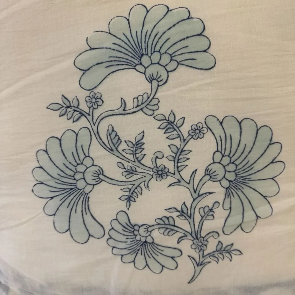 Soma Organic Cotton Pillow Hand Block Print Throw Blue White Boho Ethnic READ